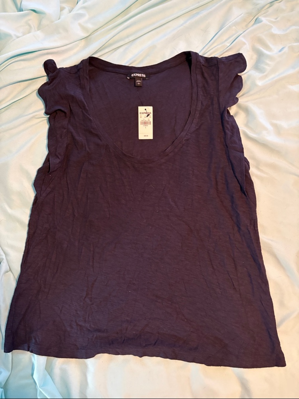 Express Navy Scoop Neck Tank with Ruffle Cap Sleeves L NWT